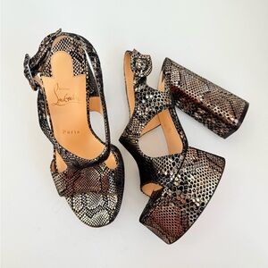 Christian Louboutin Black Gold Snakeskin Foolish 130 Platform Sandals EU 38.5